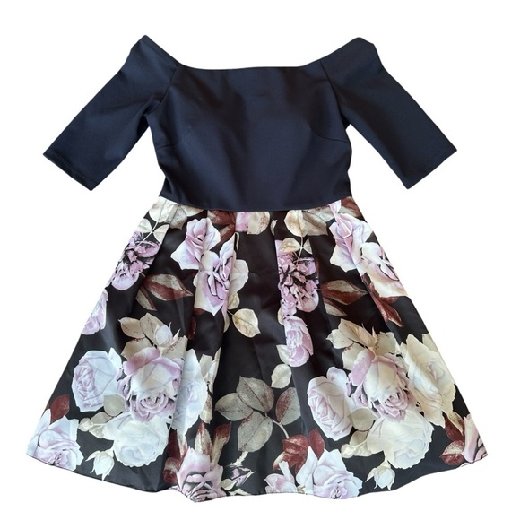 Betsy & Adam Navy Floral Fit & Flare A-Line Party Dress, 10 - Picture 3 of 11